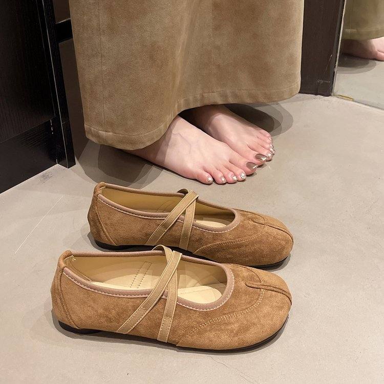 Women's Fashion Split Toe Shoes, Vintage Flat Shallow Mouth Mary Janes, Comfort Soft Sole Elastic Strap Slip On Shoes
