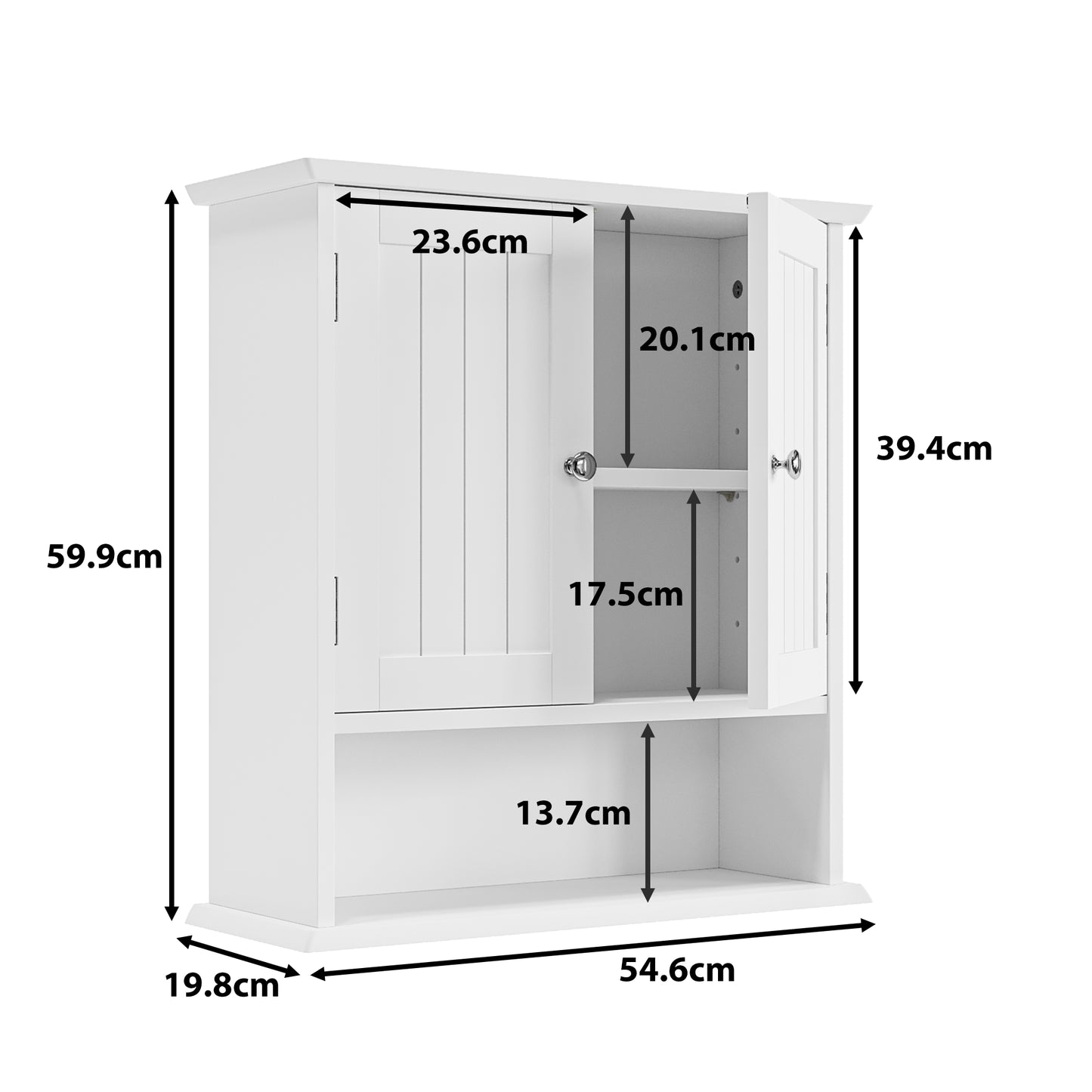 White Wall Mounted Bathroom Cabinet, Medicine Cabinet With Double Doors And Adjustable Shelves, Bathroom Wall Cabinet Above The Bathroom, Suitable For Laundry, Kitchen, Bathroom, Etc.