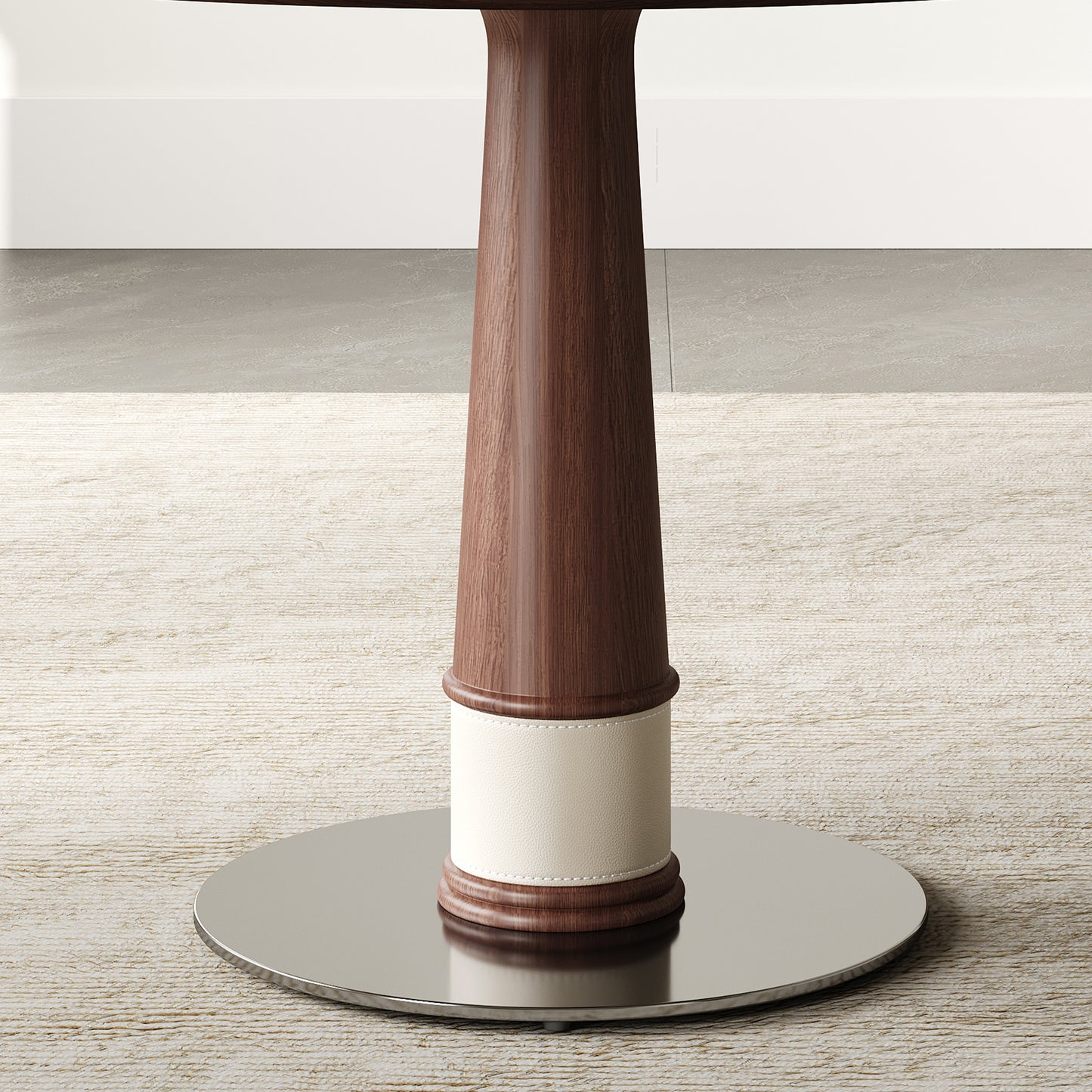 47 Inch Solid Wood Dining Table With 23 Inch Tempered Glass Lazy Susan  Stainless Steel Base Round Kitchen Table Retro Fashion Home Restaurant Office Table