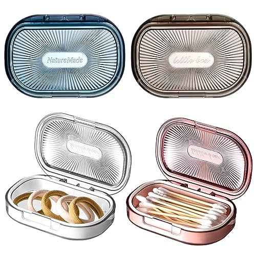 Kigley 4 Pcs Hair Tie Container Small Portable Travel Cotton Swab Holder Dispenser with Lid Plastic Box Storage Containers...