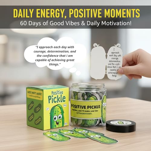 DEARMINE 60 Positive Pickle Cards Jar, Graduation Gifts, Mothers Day Birthday Gifts for Mom, Women, Coworkers, Adults, Tea...