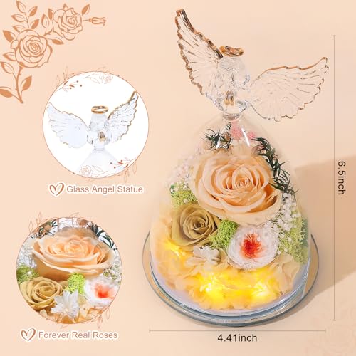 FIACO Mothers Day Flowers Gifts for Mom Women Birthday Preserved Flower for Delivery Forever Fresh Rose in Glass Angel Fig...