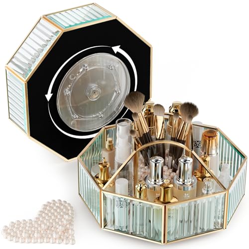 CoralHouse 360° Rotating Makeup Organizer Spinning Vanity Organizer with Makeup Brush Holder for Countertop, Bathroom Stor...