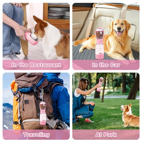 Dog Water Bottle with Food Storage & Poop Bag Dispenser - 3-in-1 Portable Pet Water Bowl for Hiking, Walking, and Travel -...
