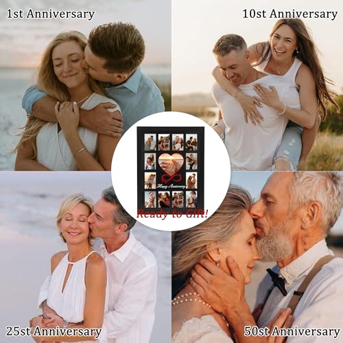 FramePro 12x16 Heart Anniversary Collage Picture Frame, DIY Names Custom Multi Photo Frame Holds 13 Photos, Anniversary De...