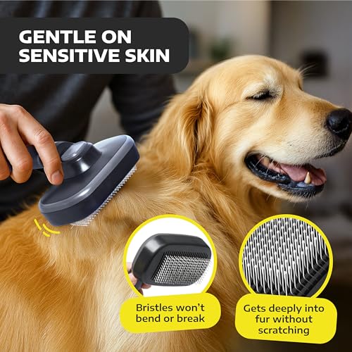 Hertzko Self Cleaning Slicker Brush for Cats & Dogs – Grooming Tool for Shedding Long & Short Hair – Retractable Bristles...