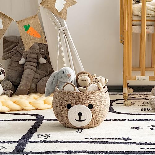 CherryNow Baby Basket for Nursery, Bear Gift Baskets for Kids, Baby Shower Basket with Handles, Small Cute Animal Baskets,...