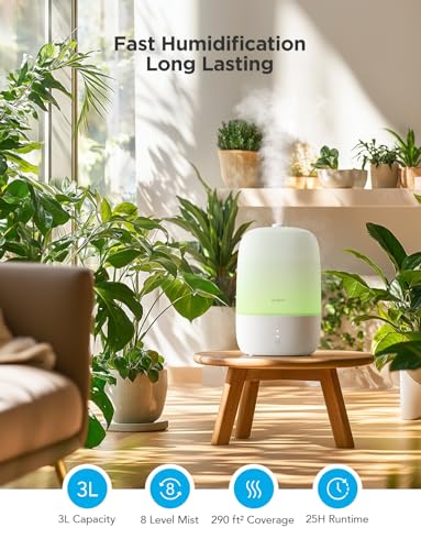 GoveeLife Smart Humidifiers for Bedroom, 3L Top Fill Cool Mist Humidifiers with Essential Oil Diffuser, Humidity Control, ...