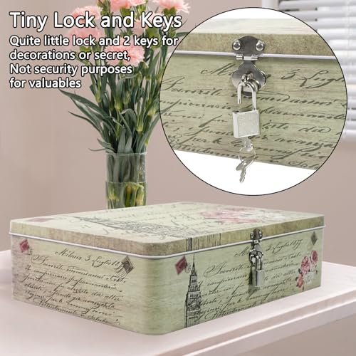 DreamsEden Decorative Keepsake Box with Hinged Lid and Small Lock, Large Letter Size, Tin Sheet Metal - Storage Memory Box...