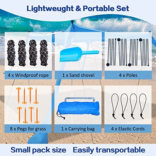 YENGIAM Beach Canopy Beach Tent UPF50+ 11x11 FT Easy to Setup Extra Windproof Rope Sun Shelter Beach Shade Canopy with 4 S...