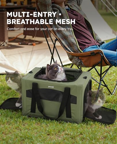 Pecute Cat Carrier Stable, Pet Carrier with Hidden Anxiety Relief Partition & Stable Steel Frame, Safe Cat Carrier for Car...