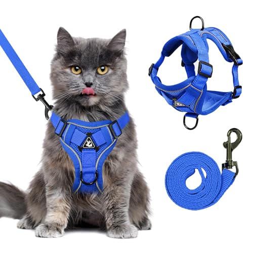 XL Cat Harness Escape Proof for Heavy Cats - Adjustable Vest Leash Set with 4 Buckles, Reflective Breathable Mesh for Extr...
