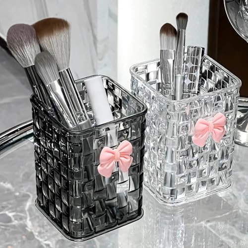 CCREDONE Acrylic Pen Holder for Desk, Clear Pencil Organizer Makeup Brush Cup Holders with Bow Back To School Accessories ...