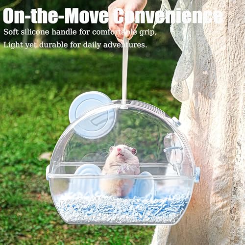 Small Portable Hamster Cages,Big Size(13×8.2×10.8'') Hamster Carrier with Water Bottle,Dwarf Hamster Travel Cage with Stor...