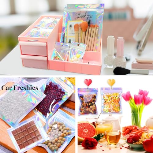 Trunple Smell Proof Bags & Resealable Foil Pouch Mylar Sample Bag Great for Party Favor Food Storage (Holographic Color) (...