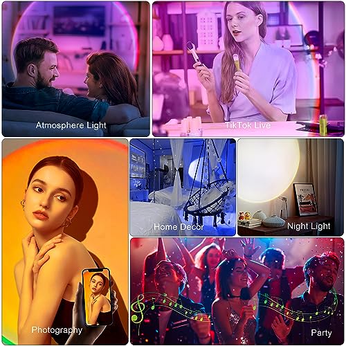 XEBKOR Sunset Lamp Projector Multicolor Changing LED Projection Lamp,Switch Button and APP Control 360 Degree Rotation Sun...
