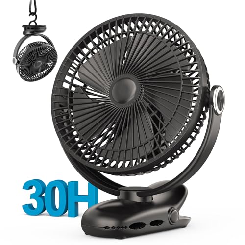 10000mAh 30hrs Portable Fan Rechargeable, 8-Inch Battery Operated Clip on Fan, USB Fans, 4 Speeds, Strong Airflow, Sturdy ...