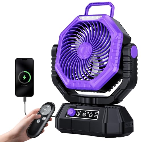 AJVV Camping Fan with Light, Remote and Oscillation, Battery Powered Hanging Tent Fan, Rechargeable Portable for Camp, Out...