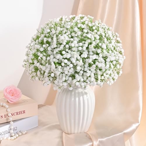 MARTINE MALL 72 Pcs Babys Breath Artificial Flowers, White Baby Breath Flowers Artificial Bulk Real Touch Fake Babys Breat...