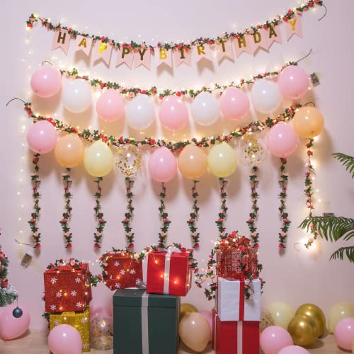 MARTINE MALL Flower Garland - 5 Strand 41Ft Rose Vines for Bedroom Decor, Pink Rose Floral Garland for Table, Birthday, We...