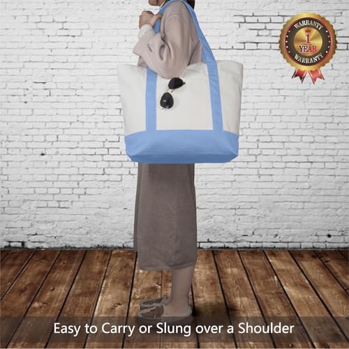 TOPDesign 1-Pack Canvas Tote Bag with an External Pocket, Reusable Grocery Shopping Bag, Top Zipper Closure, Daily Essenti...