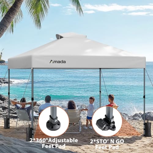 Amada 10x10 Pop Up Canopy - Center Lock One Push Instant Setup Wheeled Gazebo Outdoor Canopy Beach Tent with STO-N-Go Bag ...