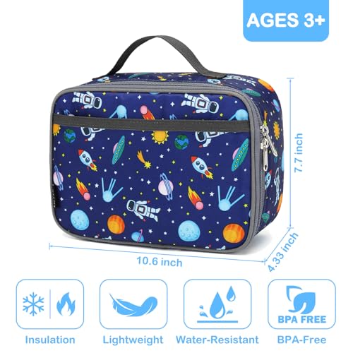 FlowFly Kids Lunch box Insulated Soft Bag Mini Cooler Back to School Thermal Meal Tote Kit for Girls, Boys, Astronaut