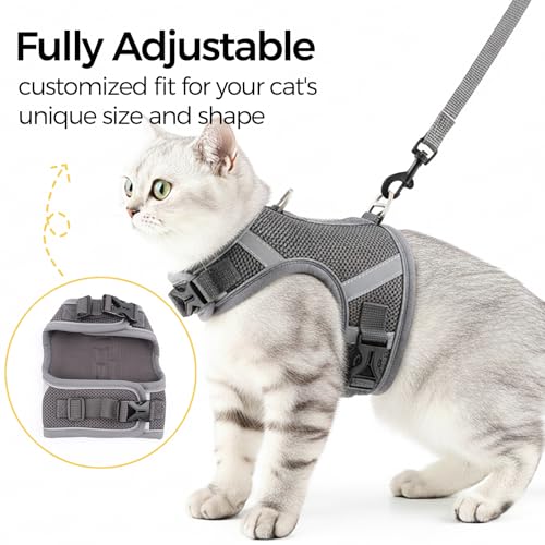 pangdi Cat Harness and Leash Escape Proof Kitten Harness Cat Leash for Walking Travel Service Cat Vest, Grey, X-Large