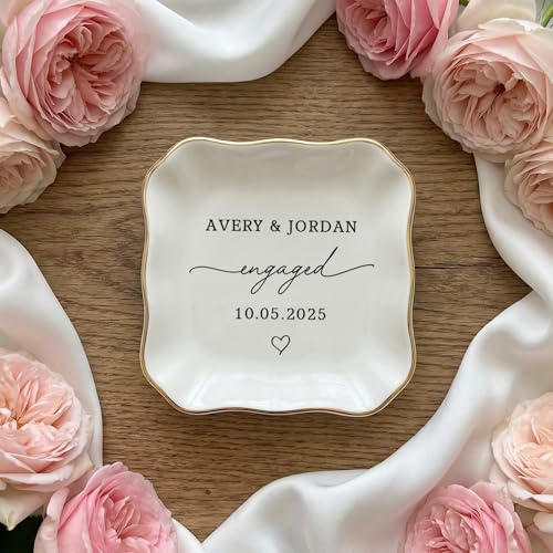 Becomate Personalized Floral Ring Dish, Custom Quote Jewelry Tray, Toile De Jouy, Botanical Wedding Gift, Anniversary or F...