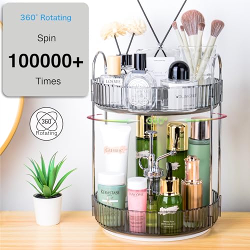 Niluks 360 Rotating Makeup Organizer, 2 Tier Lazy Susan Bathroom Counter Organizer, Skincare Organizers, Spinning Perfume ...