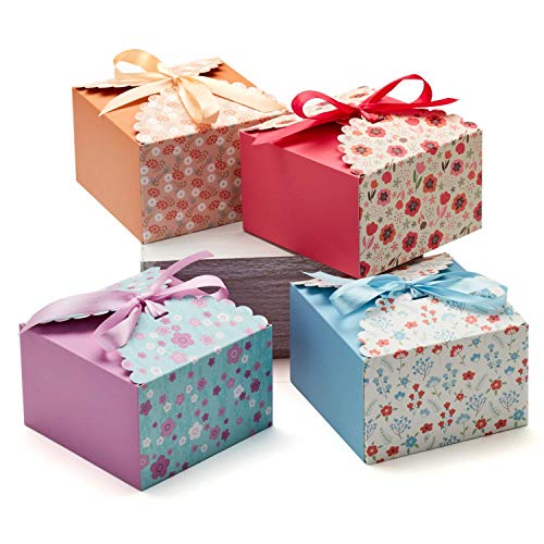 Small Floral Gift Boxes with Lids & Ribbons (20 Pack) 5.8” x 3.7” Empty Decorative Treat Boxes for Gift Giving, Baked Good...