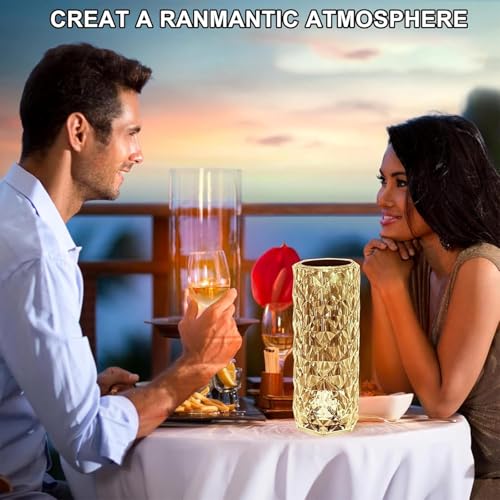 Crystal Table Lamp Touch, 16 Color Changing Night Light, Rechargeable, Dimmable, RGB Rose Diamond Ambient Mood Lighting, P...