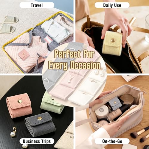 6pcs Mini Travel Jewelry Pouch Set, Foldable Jewelry Organizer with Snap Closure, Multi-Pocket Jewelry Storage Bag, Compac...