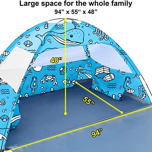 Ocean World 3-4 Person Family and Baby Beach Tent – Cool Beach Essentials for Shade, UPF 50+ UV Protection and PU800 Water...