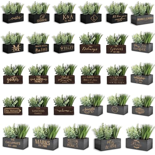 Etchey Personalized Wood Planter Box, Custom Wooden Flower Pot, Name Boxes, Pot, Brown