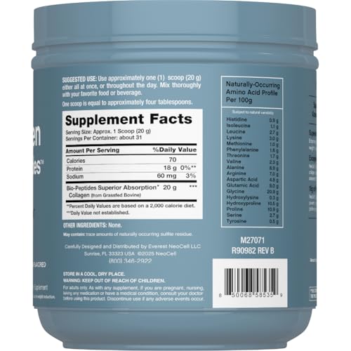 NeoCell Collagen Peptides Powder | 22oz | Super Hair, Skin, and Nails | Superior Absorption | Grassfed Protein Supplement...