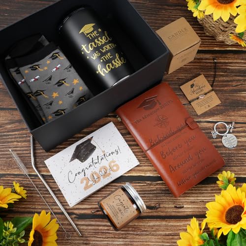 KEASKELL 2026 Graduation Gifts Box, Class of 2026 Graduation Gift Box Set with 20 Oz Tumbler, Notebook, Socks, Pen, Bracel...