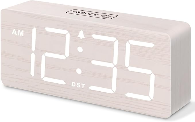 DreamSky Wooden Digital Alarm Clock for Bedroom - Desk Clock for Living Room with Large Numbers, Dimmer, Loud Alarm for He...