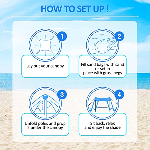 Beach Canopy Tent Sun Shade with UPF 50+ UV Protection, Beach Tent Sun Shelter with Sandbags, Poles and Ground Pegs and An...