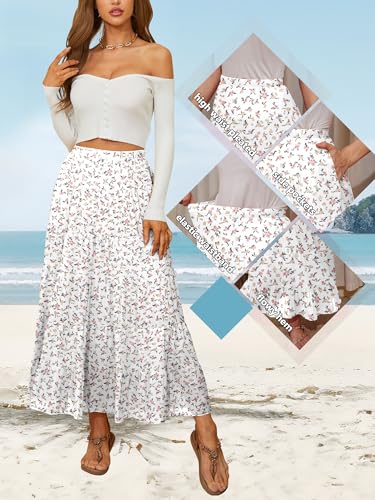 NASHALYLY Women's High Waisted Maxi Skirt,Elastic Chiffon Boho Long Skirt with Pockets