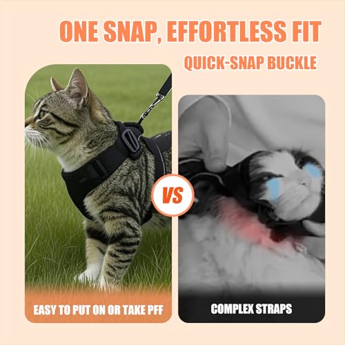 Cat Harness and Leash Set,Escape Proof Adjustable Cat Harness,Soft and Breathable Kitten Harness and Leash with Reflective...