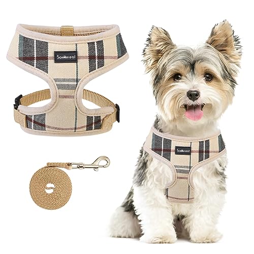 SCENEREAL Puppy Dog Harness with Leash Set for Small Medium Dogs, Soft Mesh Pet Harnesses and Leash, No Chock Plaid No Pul...