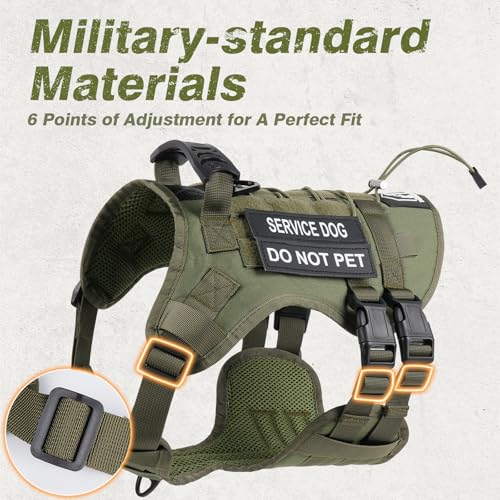 Yungaspy No Pull Tactical Dog Harness for Large Dogs, Escape Proof Molle Dog Vest Harness and Leash Set, Adjustable Milita...