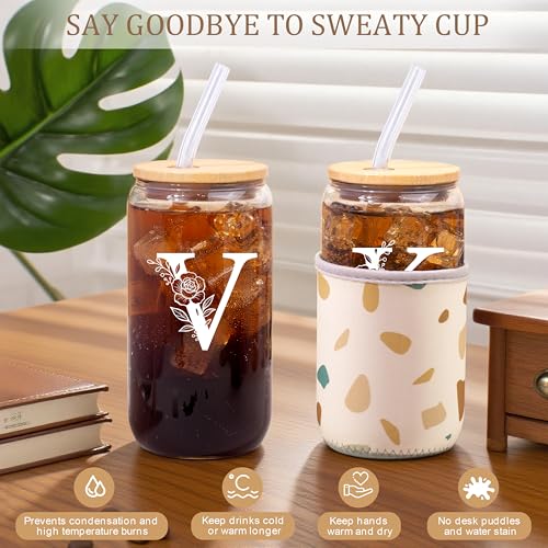 Personalized Gifts for Women, Monogrammed Gifts for Women, Initial 16 oz Glass Cups With Lids and Straws, Customized Mug, ...