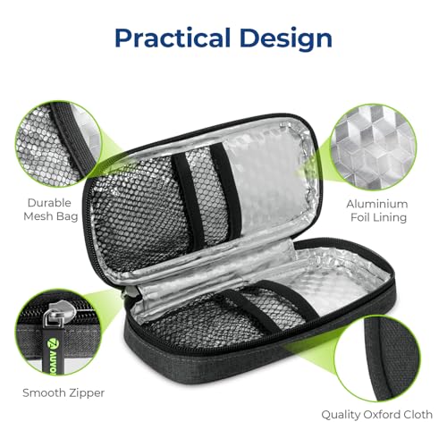 AUVON Insulin Cooler Travel Case with 2 x 90g TSA Approved Ice Packs, Diabetic Medication Insulated Cooling Bag for Insuli...
