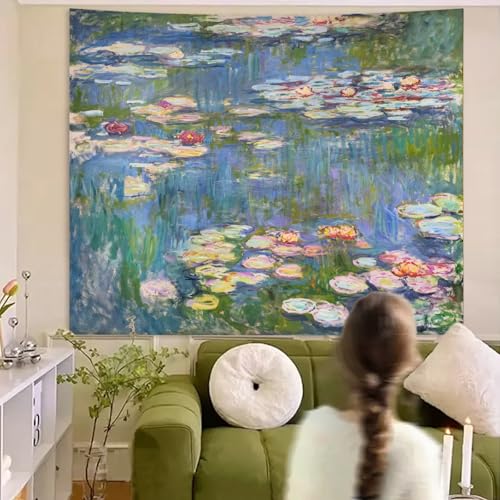 Avinyl Monet Waterlily Wall Tapestry, Green Floral Plant Art Poster for Bedroom Girls Boys, Small Nature Flower Pond Wall ...