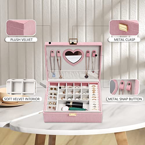 Dajasan Jewelry Boxes for Women Girls, Jewelry Organizer Box, 2-Layer Large Velvet Jewelry Organizer for Rings Necklaces B...
