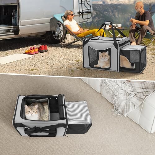 24"x16"x17" Soft Cat Travel Carrier with Litter Box, Expandable Cat Carrier for 2 Cats, Large Cat Carrier for Car Travel L...