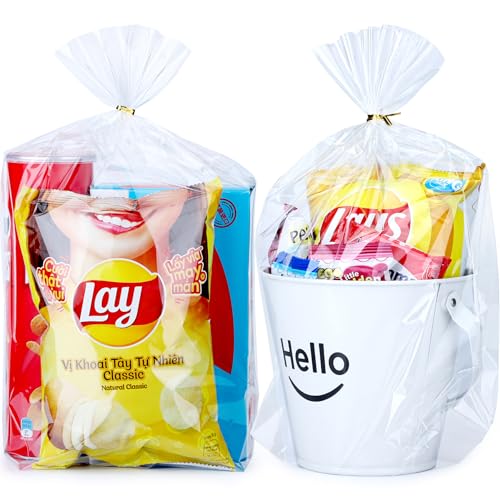 Voikinfo Bottom Gusset Bags 50Pcs 11X14 Clear Cellophane Bags Large Basket Wrapping Gift Wrap Cello Bags Treat Bags Party ...