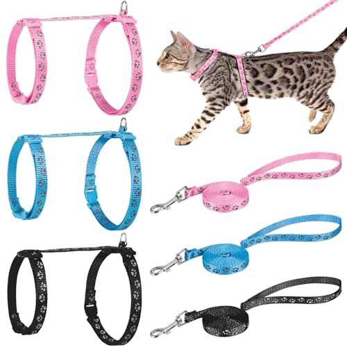 Auidy_6TXD 3 Pack Cat Harness and Leash Reflective Cat Harness Escape Proof for Walking Adjustable Kitten Harness for Smal...